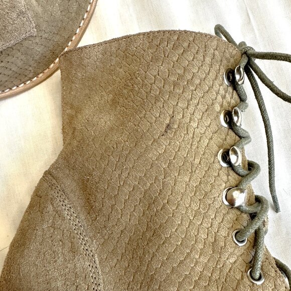 Jeffrey Campbell x Free People Elmcroft Suede Boots, Khaki Matte Snake, Size 10 - Picture 10 of 13